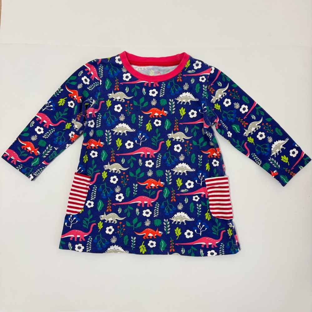 Colorful Dinosaur and Floral Print Kids Casual Dress, 100% Cotton, long sleeved